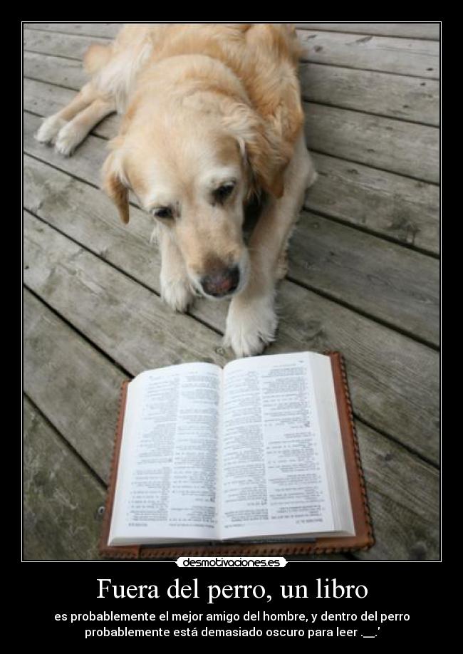 Fuera del perro, un libro - es probablemente el mejor amigo del hombre, y dentro del perro
probablemente está demasiado oscuro para leer .__.