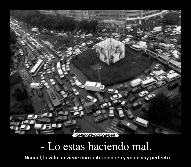 - Lo estas haciendo mal. - + Normal, la vida no viene con instrucciones y yo no soy perfecta.