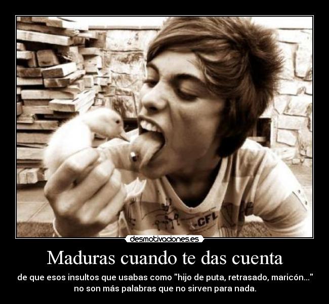 Maduras cuando te das cuenta - de que esos insultos que usabas como hijo de puta, retrasado, maricón...
no son más palabras que no sirven para nada.