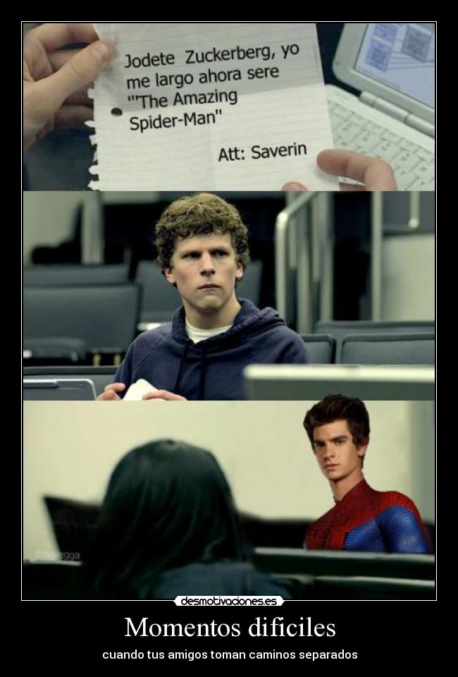 carteles jesse eisenberg andrew garfield eduardo saverin spiderman desmotivaciones