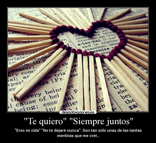 Te quiero Siempre juntos - Eres mi vida No te dejaré nunca. Son tan sólo unas de las tantas
mentiras que me creí...