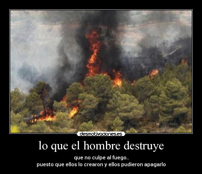 lo que el hombre destruye - que no culpe al fuego..
puesto que ellos lo crearon y ellos pudieron apagarlo