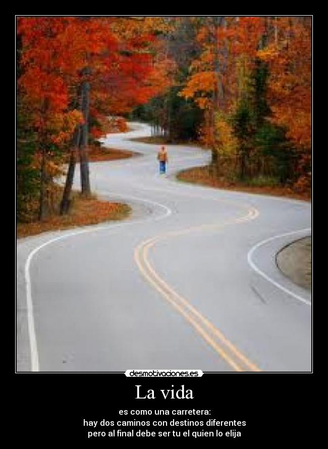 La vida - es como una carretera:
hay dos caminos con destinos diferentes
pero al final debe ser tu el quien lo elija