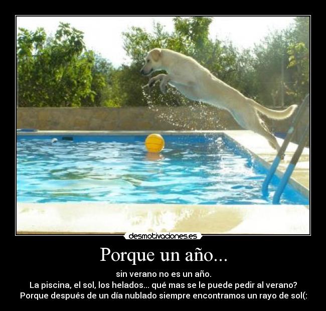 Porque un año... - sin verano no es un año.
La piscina, el sol, los helados... qué mas se le puede pedir al verano?
Porque después de un día nublado siempre encontramos un rayo de sol(: