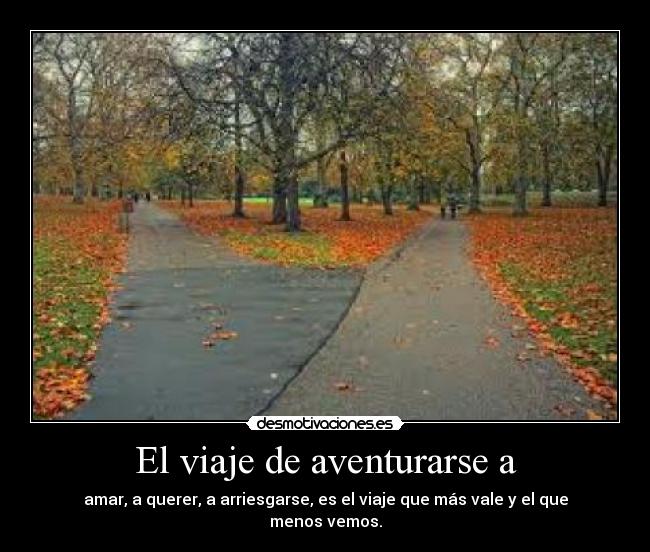 El viaje de aventurarse a - amar, a querer, a arriesgarse, es el viaje que más vale y el que menos vemos.