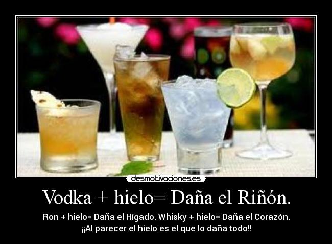 Vodka + hielo= Daña el Riñón. - 