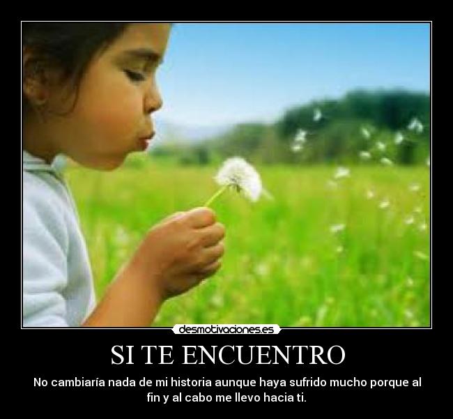 SI TE ENCUENTRO - No cambiaría nada de mi historia aunque haya sufrido mucho porque al
fin y al cabo me llevo hacia ti.
