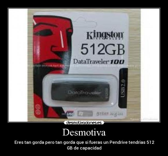 Desmotiva - Eres tan gorda pero tan gorda que si fueras un Pendrive tendrias 512
GB de capacidad