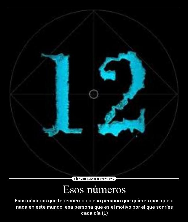 Esos números - Esos números que te recuerdan a esa persona que quieres mas que a
nada en este mundo, esa persona que es el motivo por el que sonríes
cada día (L)