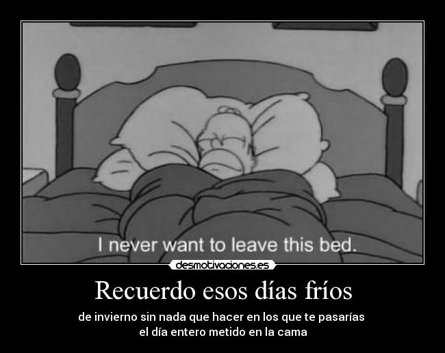Recuerdo esos días fríos - de invierno sin nada que hacer en los que te pasarías
el día entero metido en la cama
