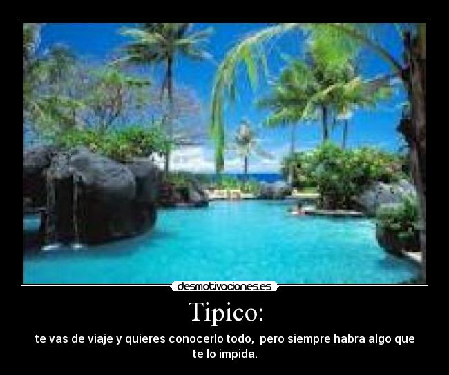 Tipico: - te vas de viaje y quieres conocerlo todo, pero siempre habra algo que te lo impida.