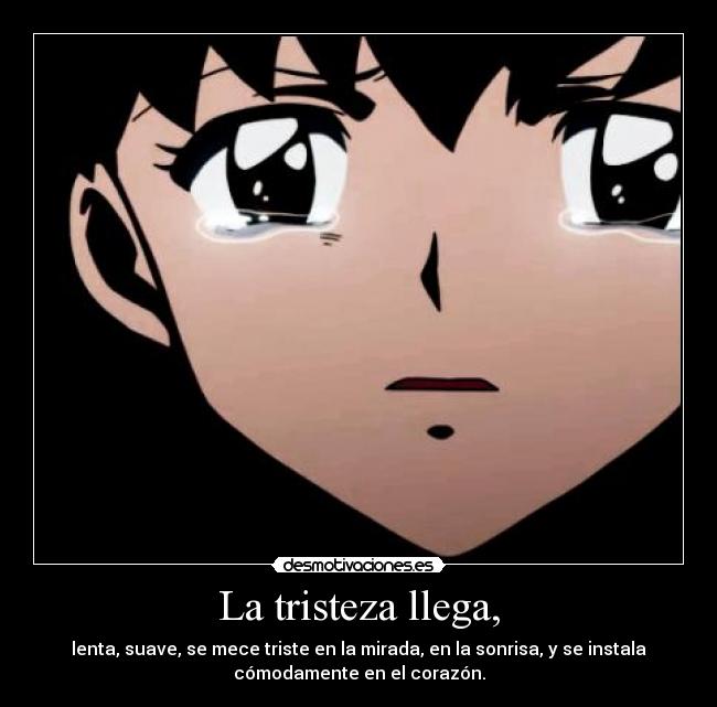 La tristeza llega, - lenta, suave, se mece triste en la mirada, en la sonrisa, y se instala
cómodamente en el corazón.