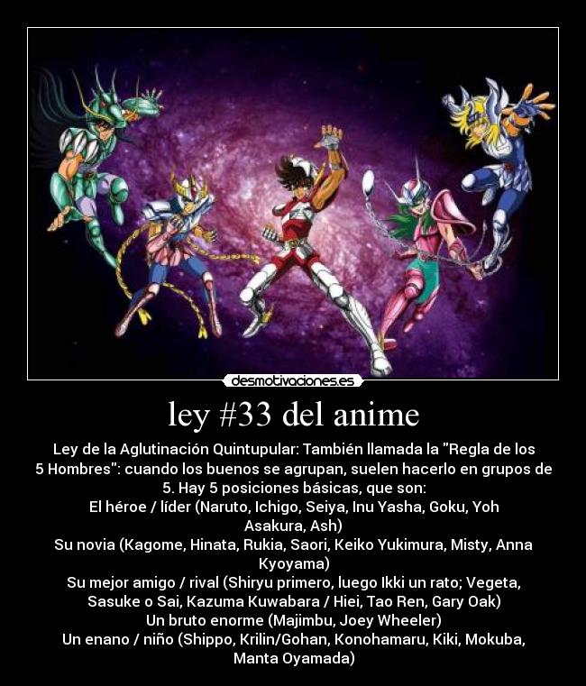 carteles anime ley del anime shinigamisempai formacion saint seiya los caballeros del zodiaco desmotivaciones