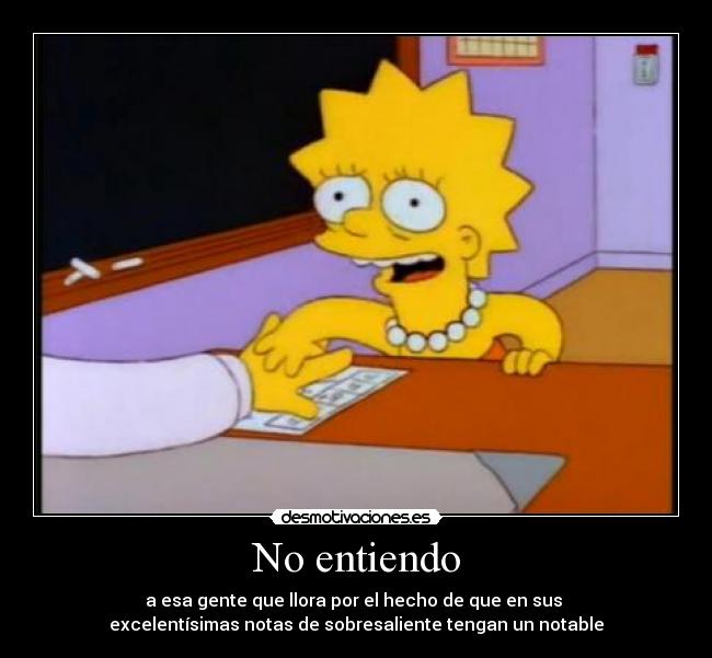 No entiendo - a esa gente que llora por el hecho de que en sus
excelentísimas notas de sobresaliente tengan un notable