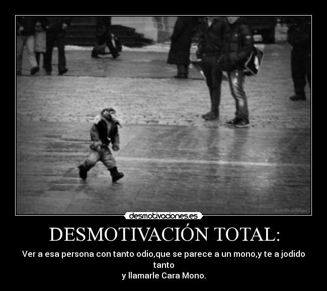DESMOTIVACIÓN TOTAL: - Ver a esa persona con tanto odio,que se parece a un mono,y te a jodido tanto
y llamarle Cara Mono.