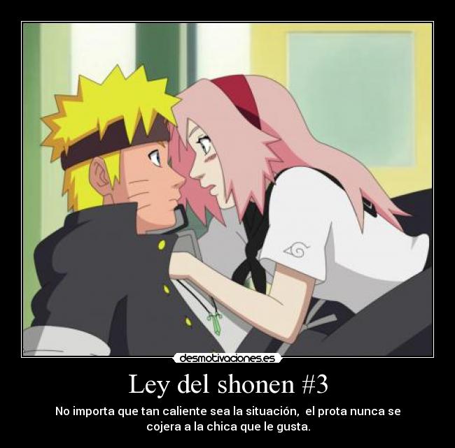 Ley del shonen #3 - No importa que tan caliente sea la situación,  el prota nunca se
cojera a la chica que le gusta.