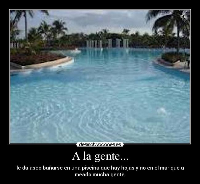 A la gente... - le da asco bañarse en una piscina que hay hojas y no en el mar que a
meado mucha gente.