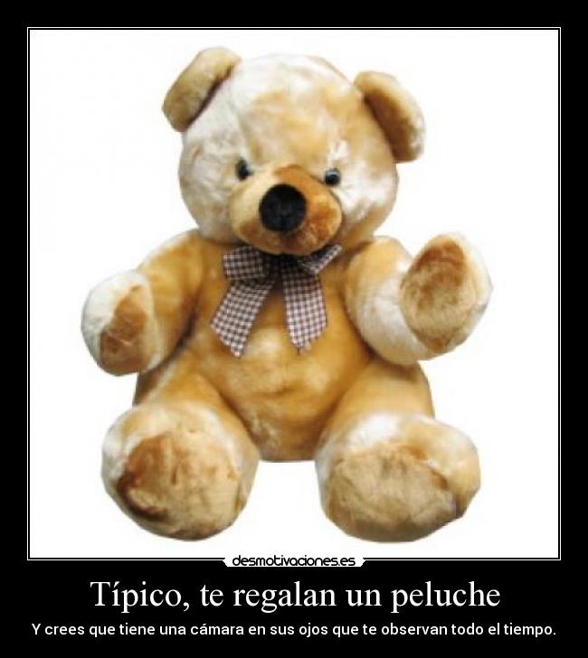 Típico, te regalan un peluche - Y crees que tiene una cámara en sus ojos que te observan todo el tiempo.