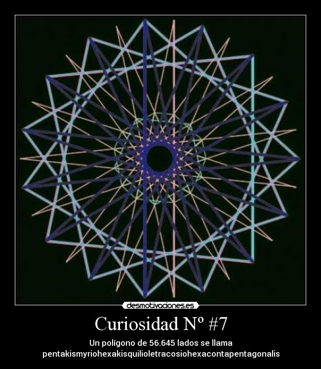 Curiosidad Nº #7 - Un polígono de 56.645 lados se llama
pentakismyriohexakisquilioletracosiohexacontapentagonalis