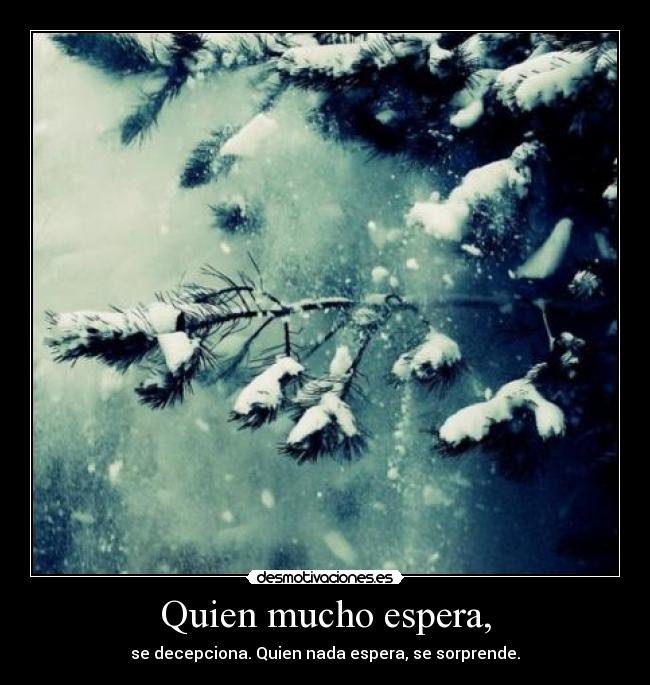 Quien mucho espera, - se decepciona. Quien nada espera, se sorprende.