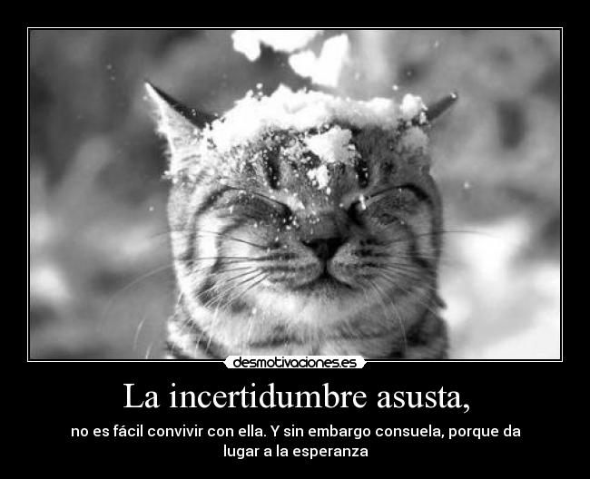 La incertidumbre asusta, - no es fácil convivir con ella. Y sin embargo consuela, porque da lugar a la esperanza