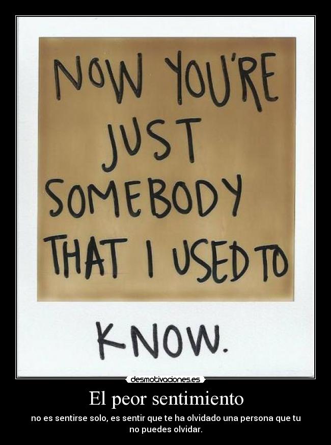 El peor sentimiento - no es sentirse solo, es sentir que te ha olvidado una persona que tu no puedes olvidar.