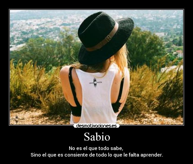 Sabio - No es el que todo sabe, 
Sino el que es consiente de todo lo que le falta aprender.