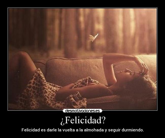 ¿Felicidad? - Felicidad es darle la vuelta a la almohada y seguir durmiendo.