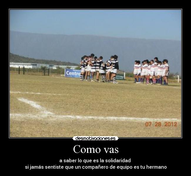 Como vas - a saber lo que es la solidaridad 
si jamás sentiste que un compañero de equipo es tu hermano
