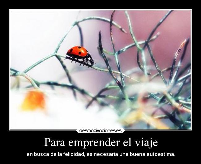 Para emprender el viaje - en busca de la felicidad, es necesaria una buena autoestima.