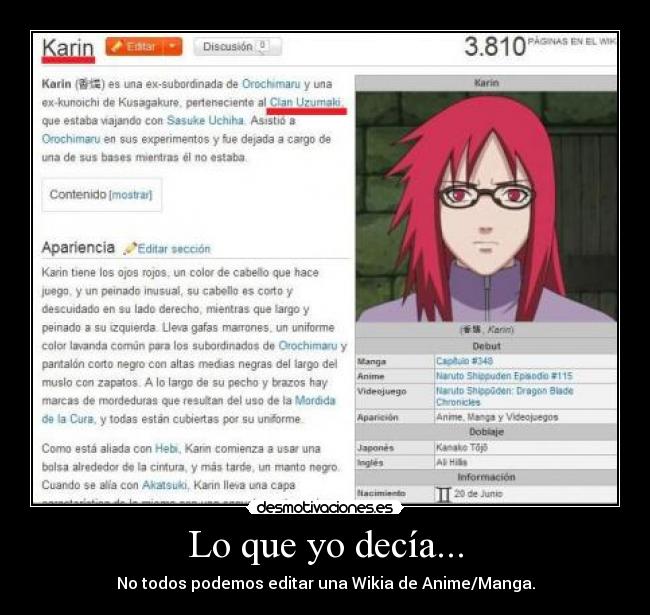 Lo que yo decía... - No todos podemos editar una Wikia de Anime/Manga.