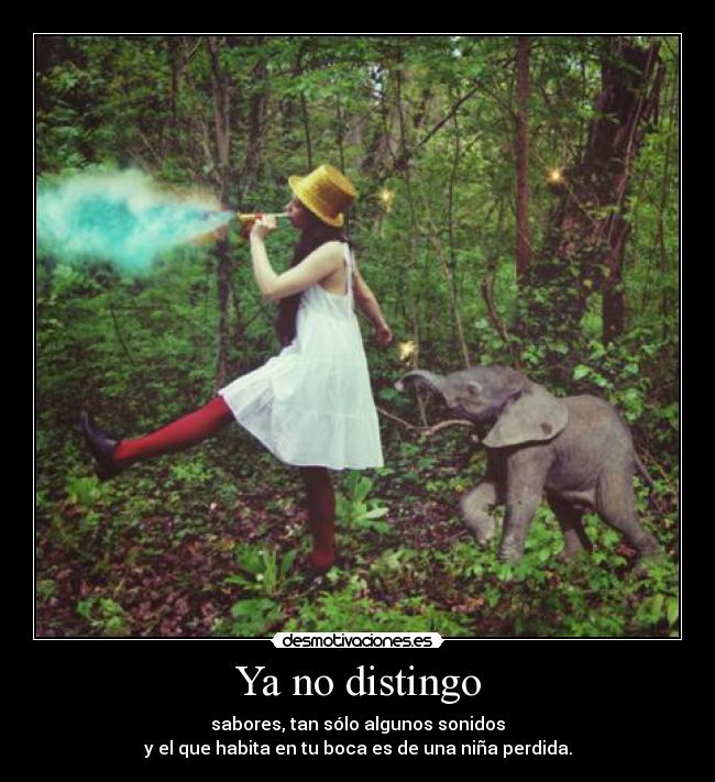 Ya no distingo - sabores, tan sólo algunos sonidos
y el que habita en tu boca es de una niña perdida.