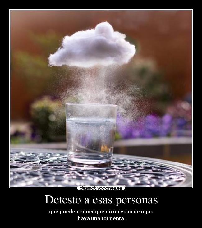 Detesto a esas personas - que pueden hacer que en un vaso de agua
haya una tormenta.