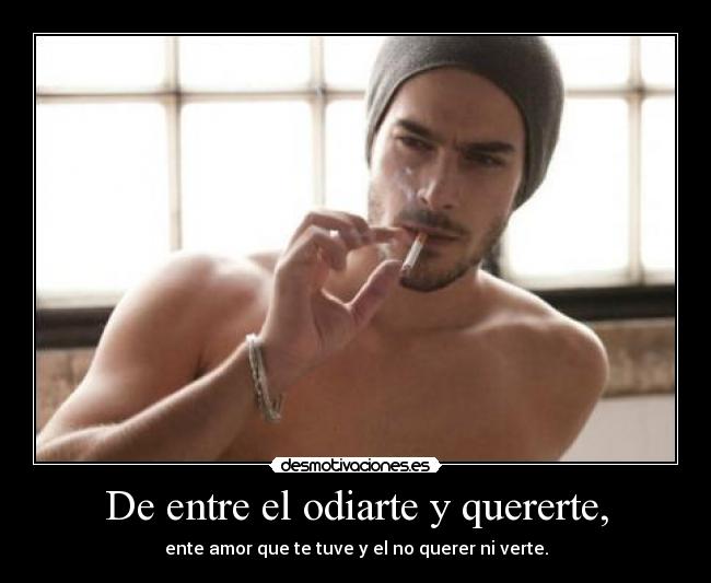 De entre el odiarte y quererte, - ente amor que te tuve y el no querer ni verte.