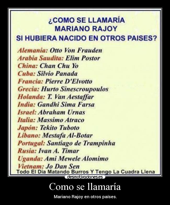 Como se llamaría - Mariano Rajoy en otros países.
