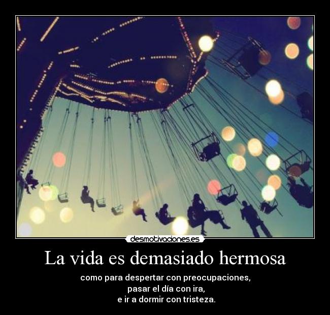 La vida es demasiado hermosa - como para despertar con preocupaciones,
pasar el día con ira,
e ir a dormir con tristeza.