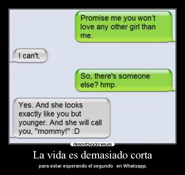 La vida es demasiado corta - para estar esperando el segundo ✓ en Whatsapp.