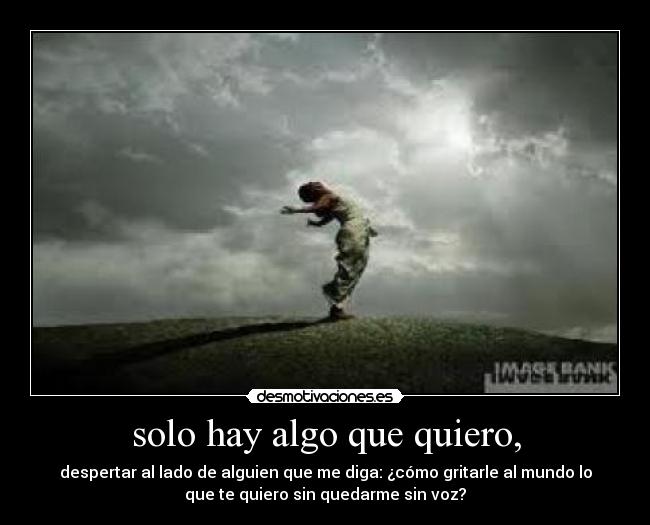 solo hay algo que quiero, - despertar al lado de alguien que me diga: ¿cómo gritarle al mundo lo
que te quiero sin quedarme sin voz?