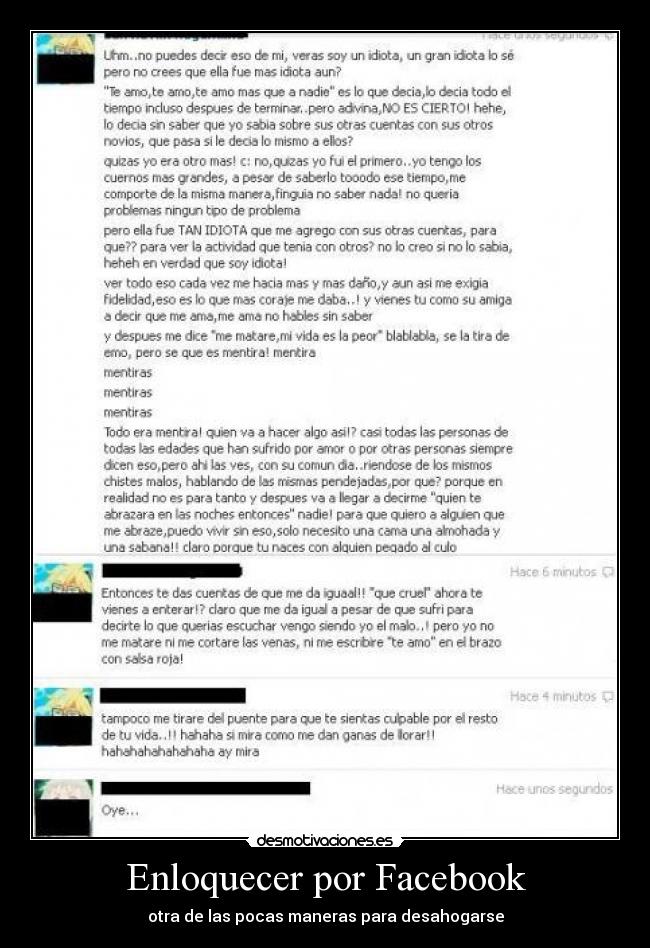 Enloquecer por Facebook - otra de las pocas maneras para desahogarse