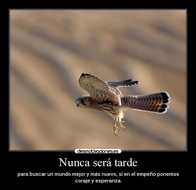 Nunca será tarde - para buscar un mundo mejor y más nuevo, si en el empeño ponemos
coraje y esperanza.