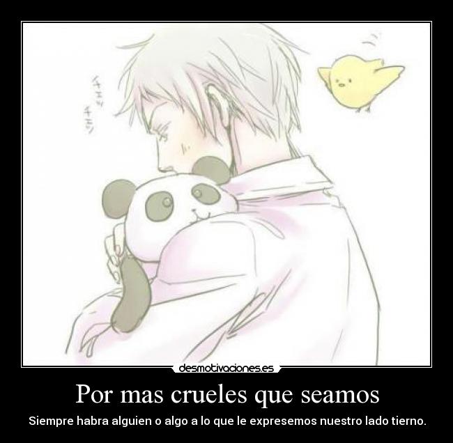 carteles anime boy abrazo oso panda peluche malo pero bueno sakuby desmotivaciones