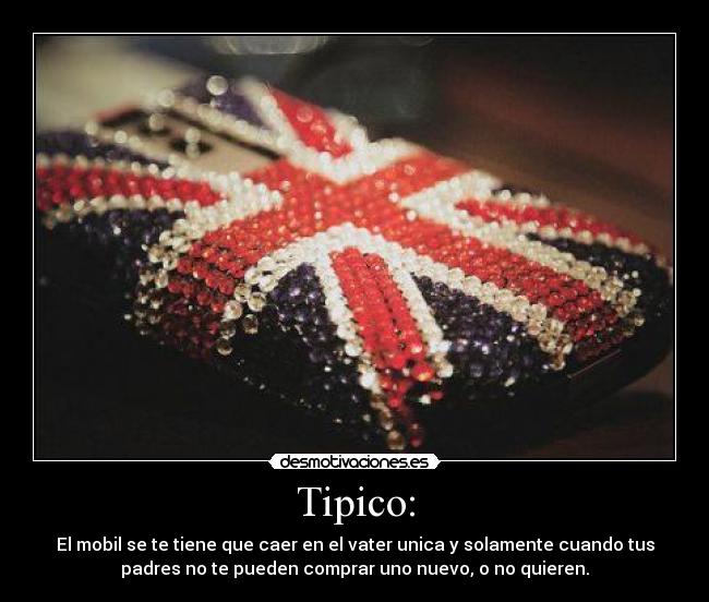 Tipico: - El mobil se te tiene que caer en el vater unica y solamente cuando tus
padres no te pueden comprar uno nuevo, o no quieren.