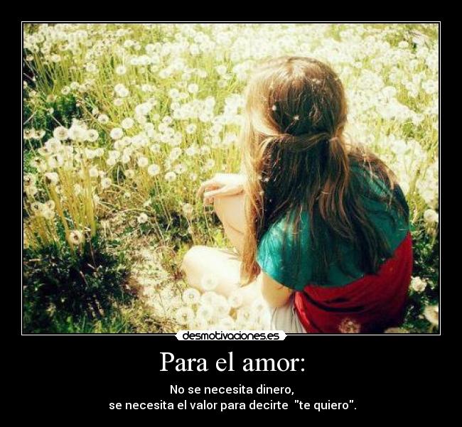 Para el amor: - No se necesita dinero,
 se necesita el valor para decirte  te quiero.