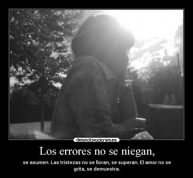 Los errores no se niegan, - se asumen. Las tristezas no se lloran, se superan. El amor no se grita, se demuestra.