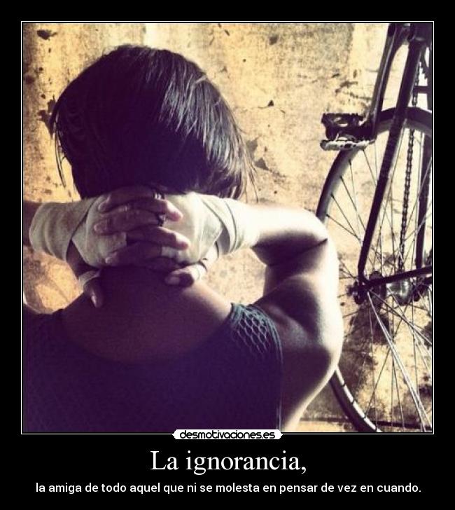 La ignorancia, - la amiga de todo aquel que ni se molesta en pensar de vez en cuando.