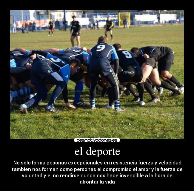 el deporte - No solo forma pesonas excepcionales en resistencia fuerza y velocidad
tambien nos forman como personas el compromiso el amor y la fuerza de
voluntad y el no rendirse nunca nos hace invencible a la hora de
afrontar la vida
