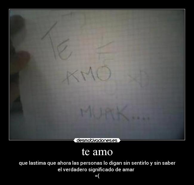 te amo - que lastima que ahora las personas lo digan sin sentirlo y sin saber
el verdadero significado de amar  
=(