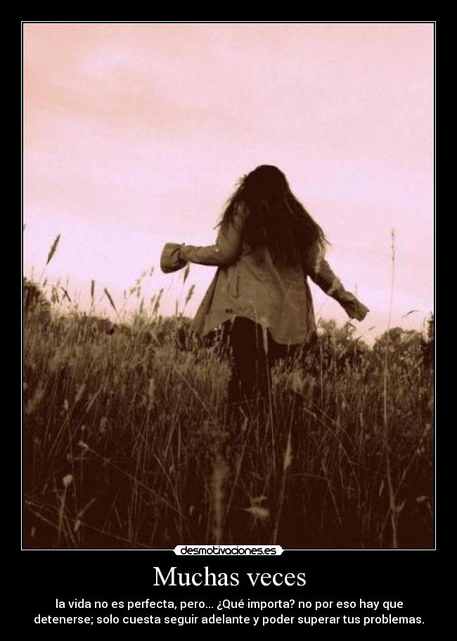 Muchas veces - la vida no es perfecta, pero... ¿Qué importa? no por eso hay que
detenerse; solo cuesta seguir adelante y poder superar tus problemas.