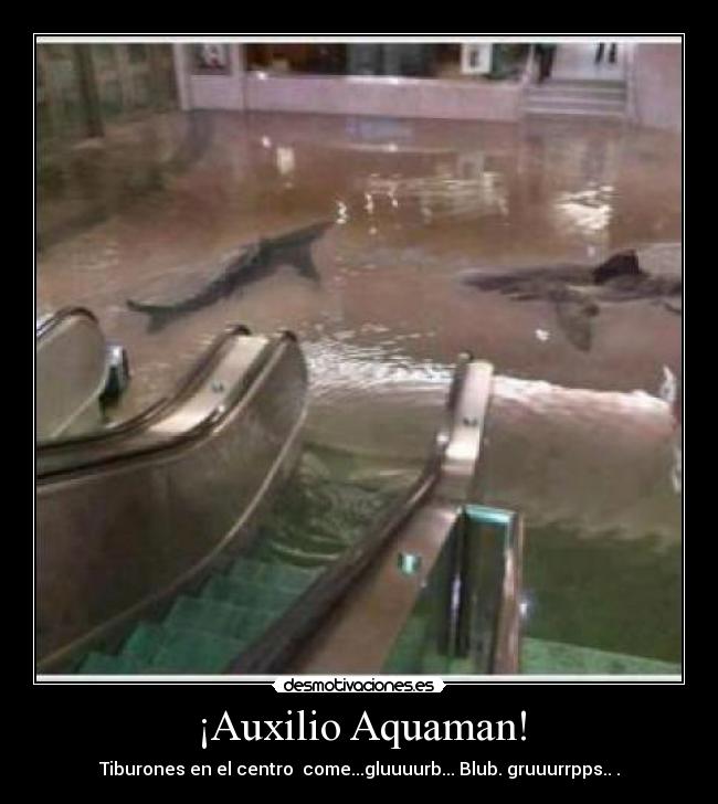 ¡Auxilio Aquaman! - Tiburones en el centro  come...gluuuurb... Blub. gruuurrpps.. .