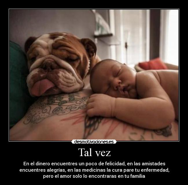 Tal vez - En el dinero encuentres un poco de felicidad, en las amistades
encuentres alegrías, en las medicinas la cura pare tu enfermedad,
pero el amor solo lo encontraras en tu familia